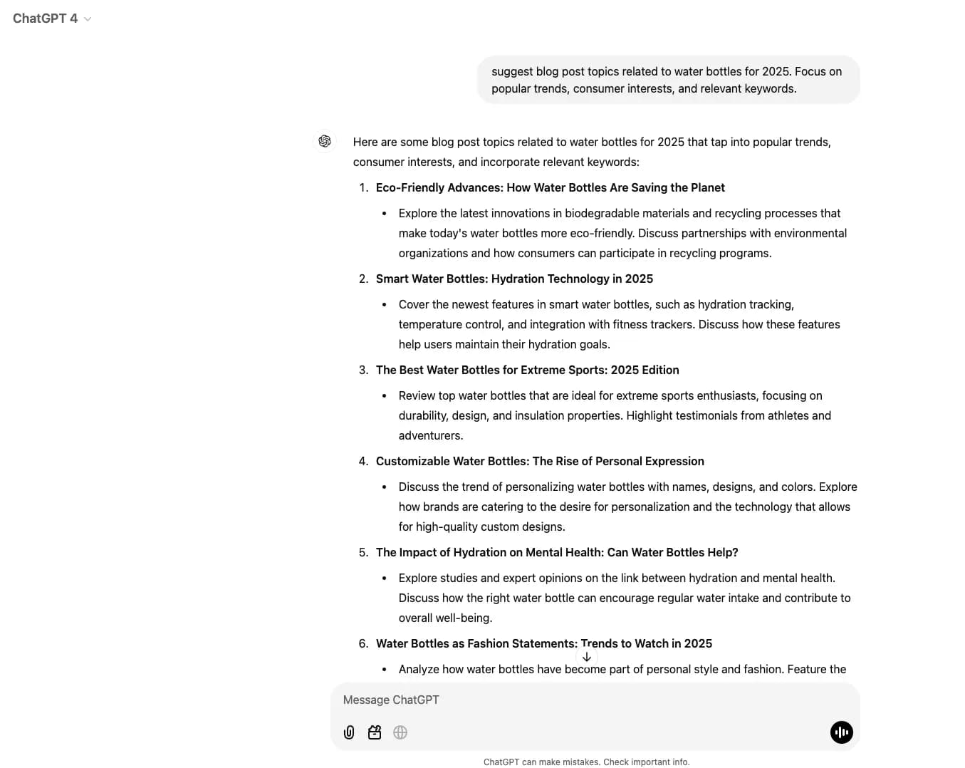ChatGPT responce to prompt.