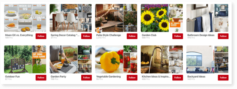A variety of boards from Home Depot's Pinterest